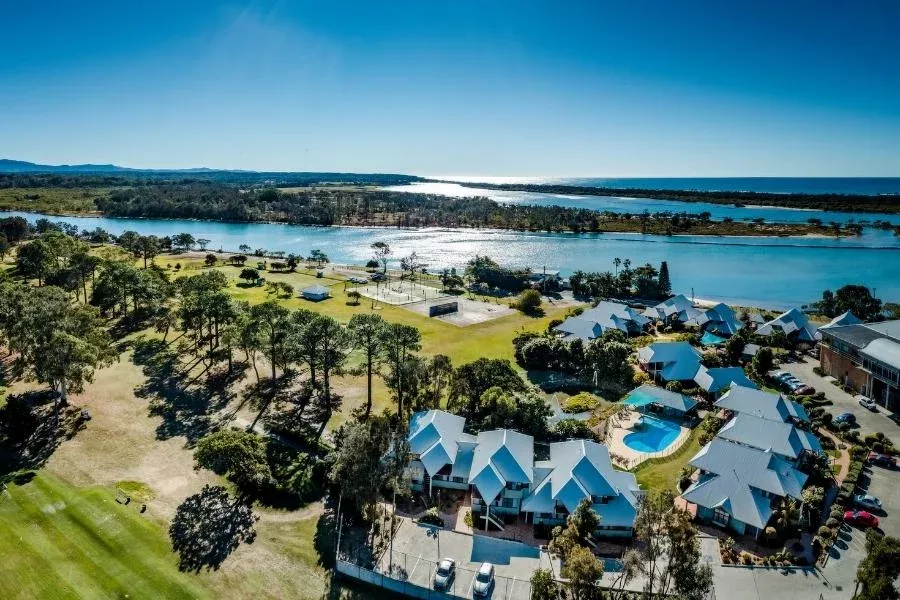 Ariel view of Resort with River and Ocean