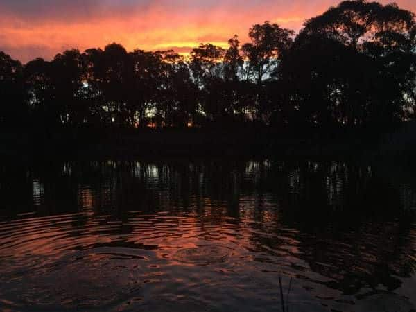 Sunset over dam