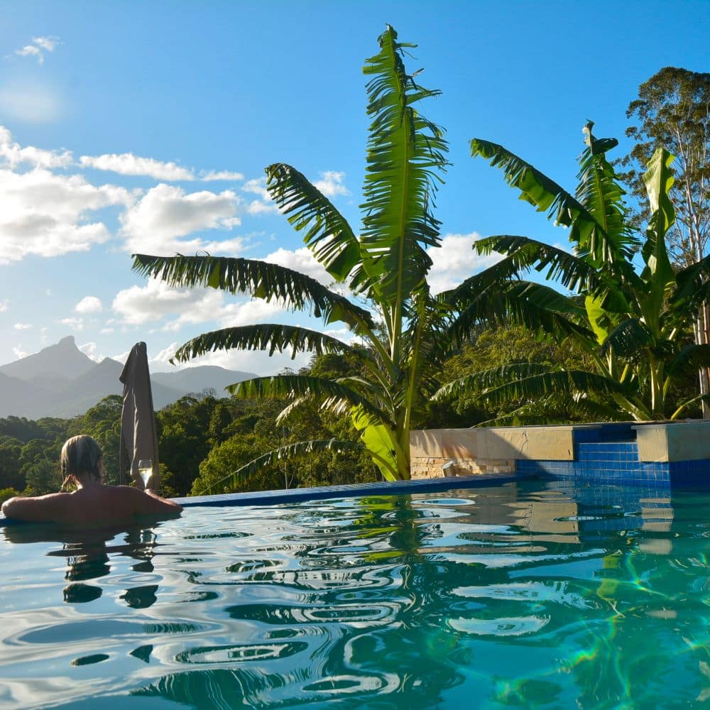 La Rocher Eco Retreat - Pool view on Mount Warning/Wollumbin