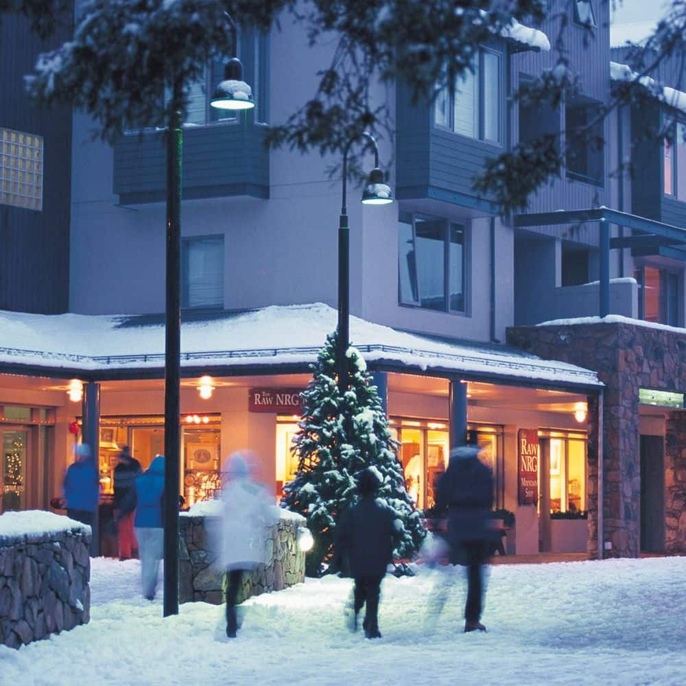 Sqautters Run and the village mall at dusk