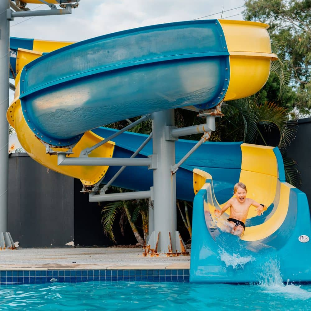 Waterslide and pool