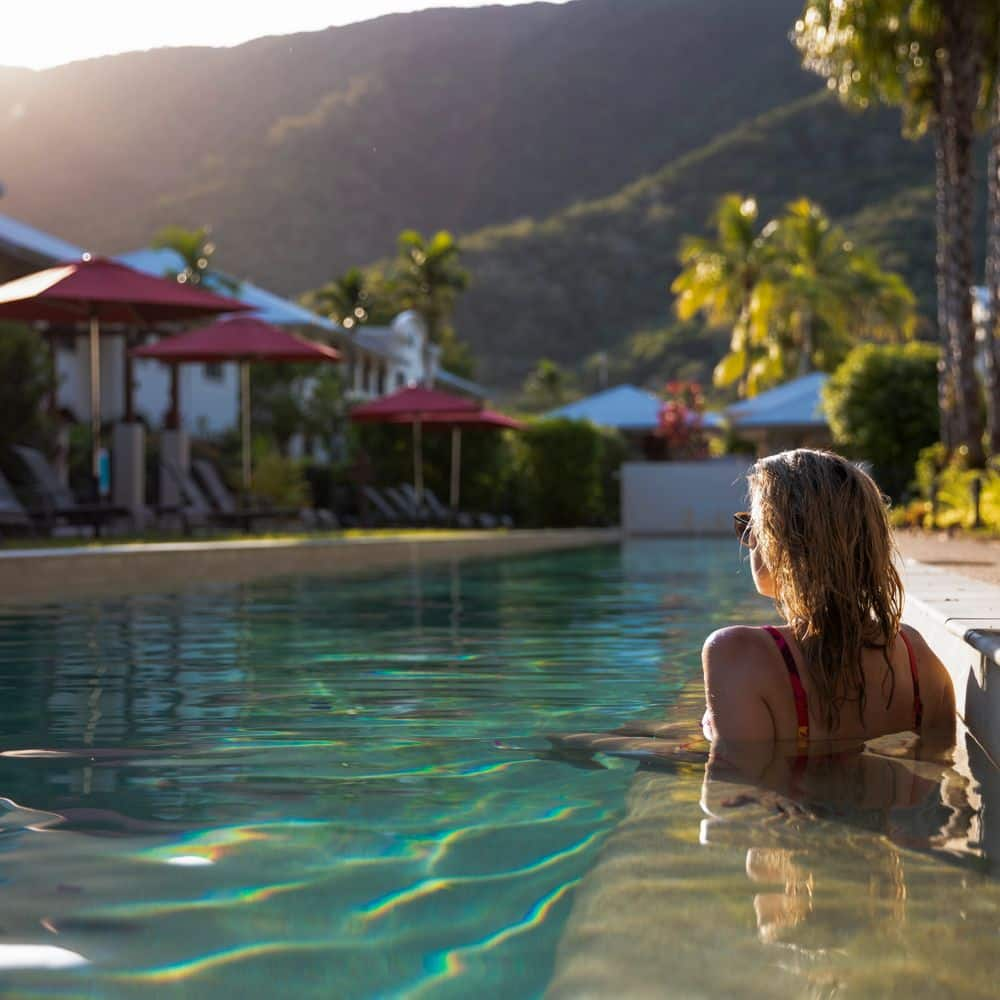 Relaxing by the pool