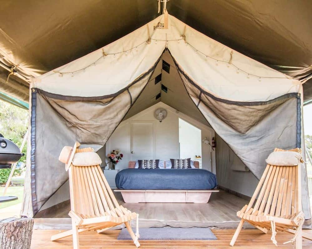 Two Safari Tents have a King Bed and Water views