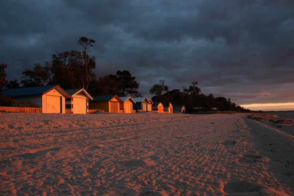 Beach boxes directly over the road from Westend